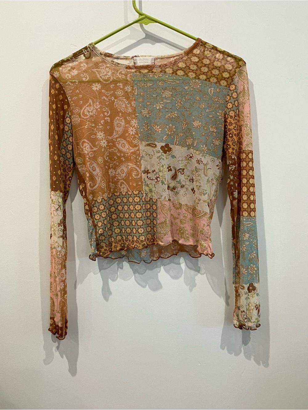 Altar’s State Floral Patchwork Print Long Sleeve Mesh Sheer Layering Too